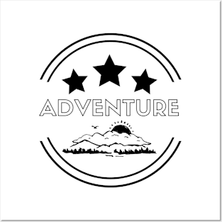 Adventure stars and landscape black Posters and Art